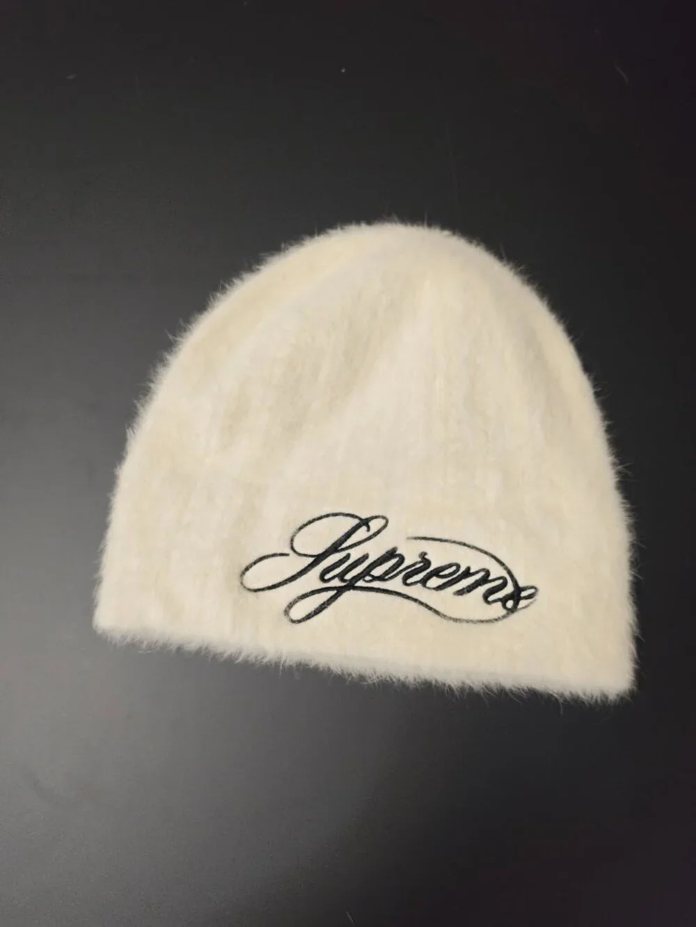 Supreme Women's White Fuzzy Script Beanie